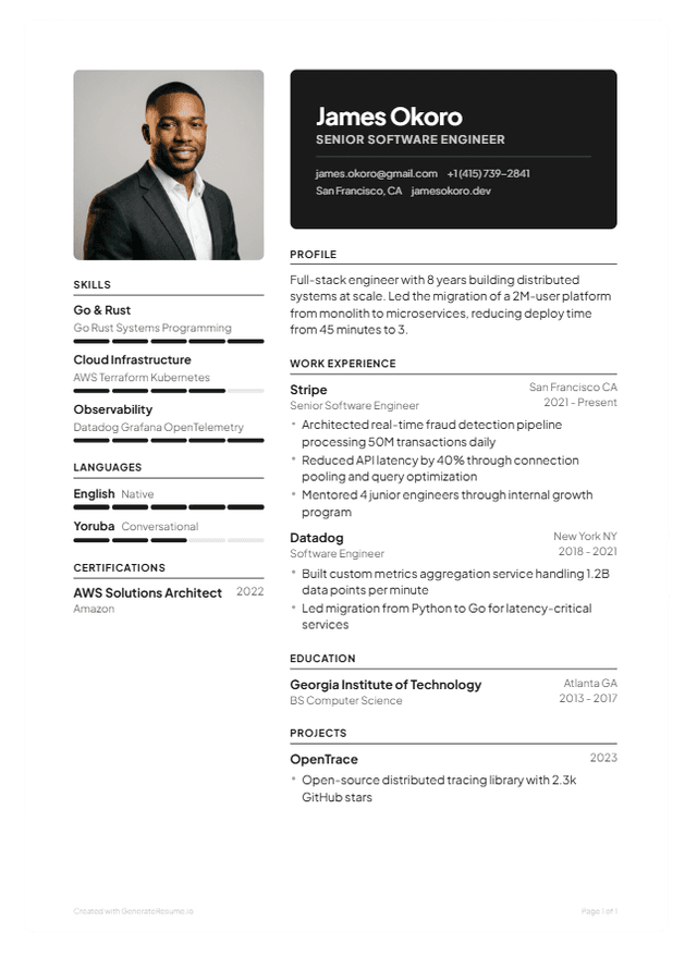 Bold resume format with colored header band