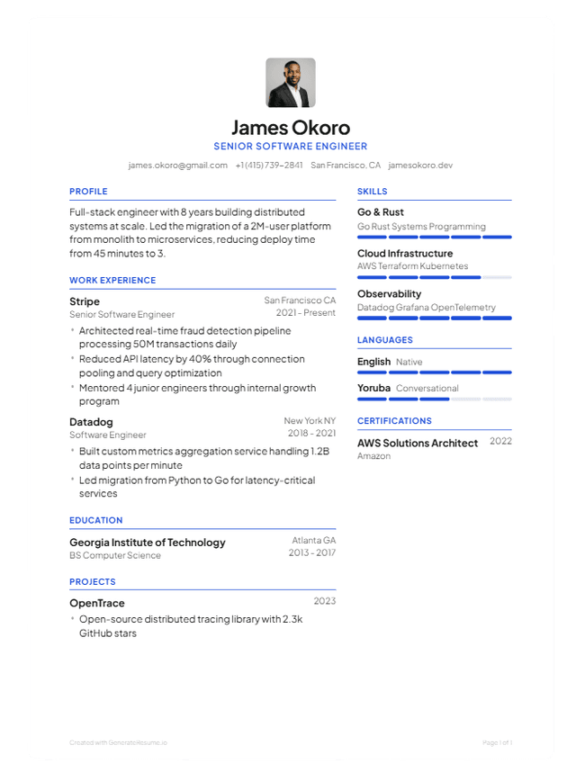 Classic resume format two-column ATS-friendly