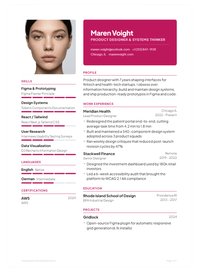 Create resume online free with sidebar template and photo