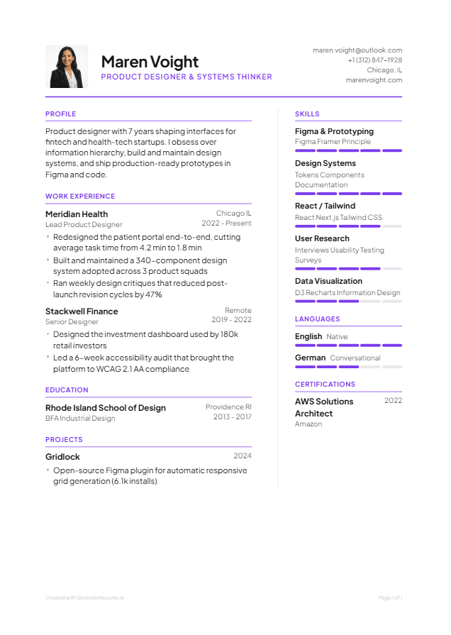 Professional resume example for corporate and finance roles
