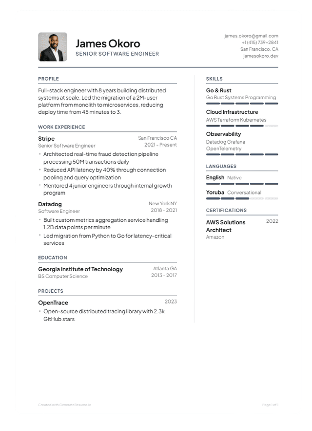 Professional resume format two-column executive layout